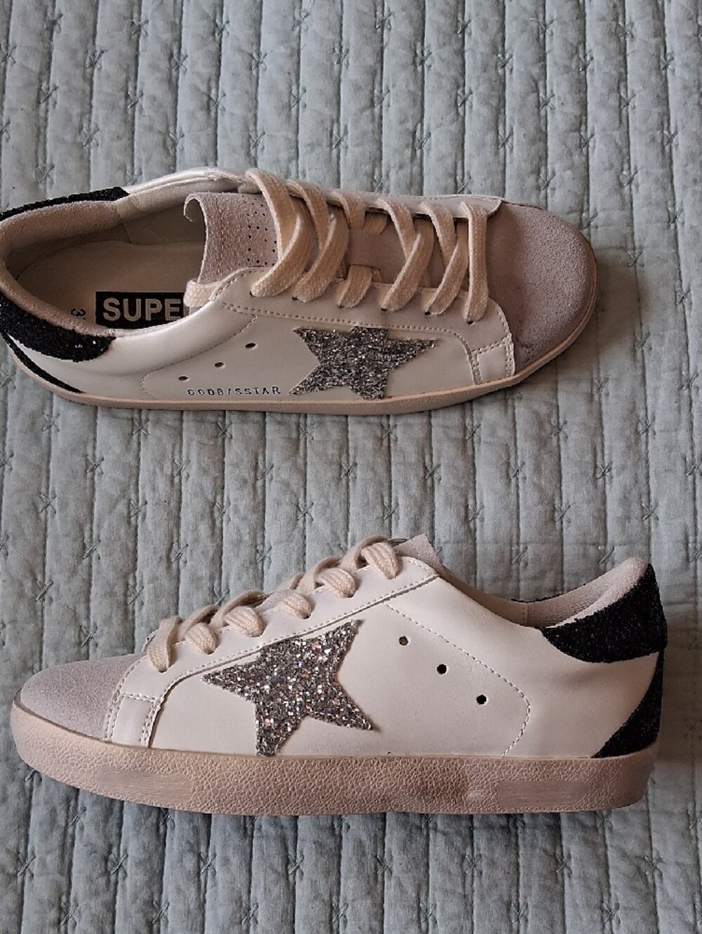 White Golden Goose Women's Sneaker with Silver Glitter Star - Picture 4 of 11